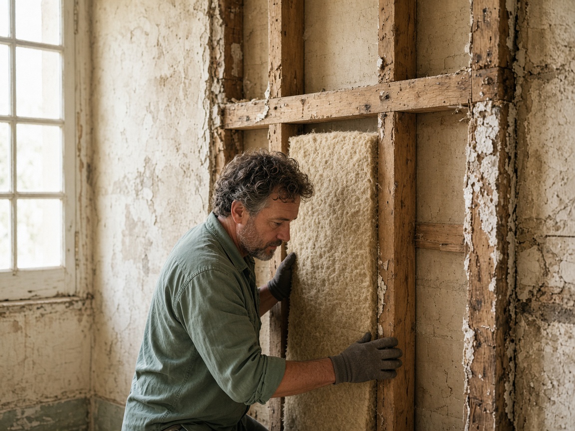 Pose soignée d'un isolant dans une maison en rénovation